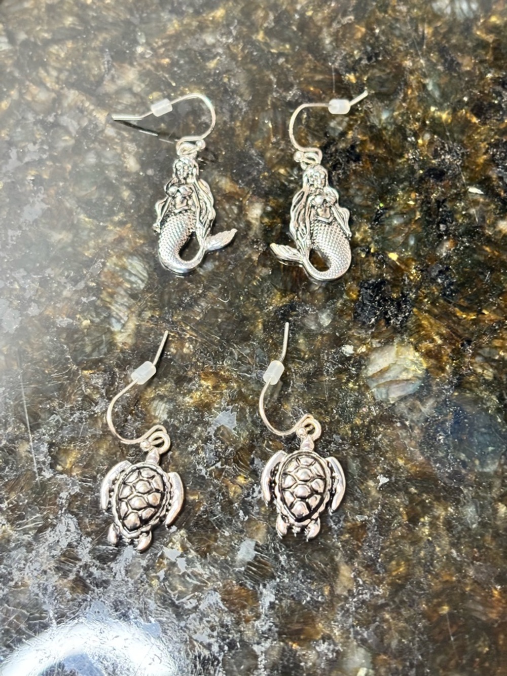 Two pair Beach Theme Silver-Tone Drop Earrings